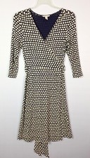 Banana Republic Dress Womens Small Navy Blue Geometric Long Sleeve Wrap V-Neck