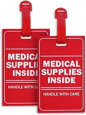 2 Pack Medical Supplies Inside Tag Handle with Care for Luggage or Bags 