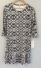 Lulu B Size XS Ruffle Three Quarter Sleeve Dress Black and White UPF 50 NWT