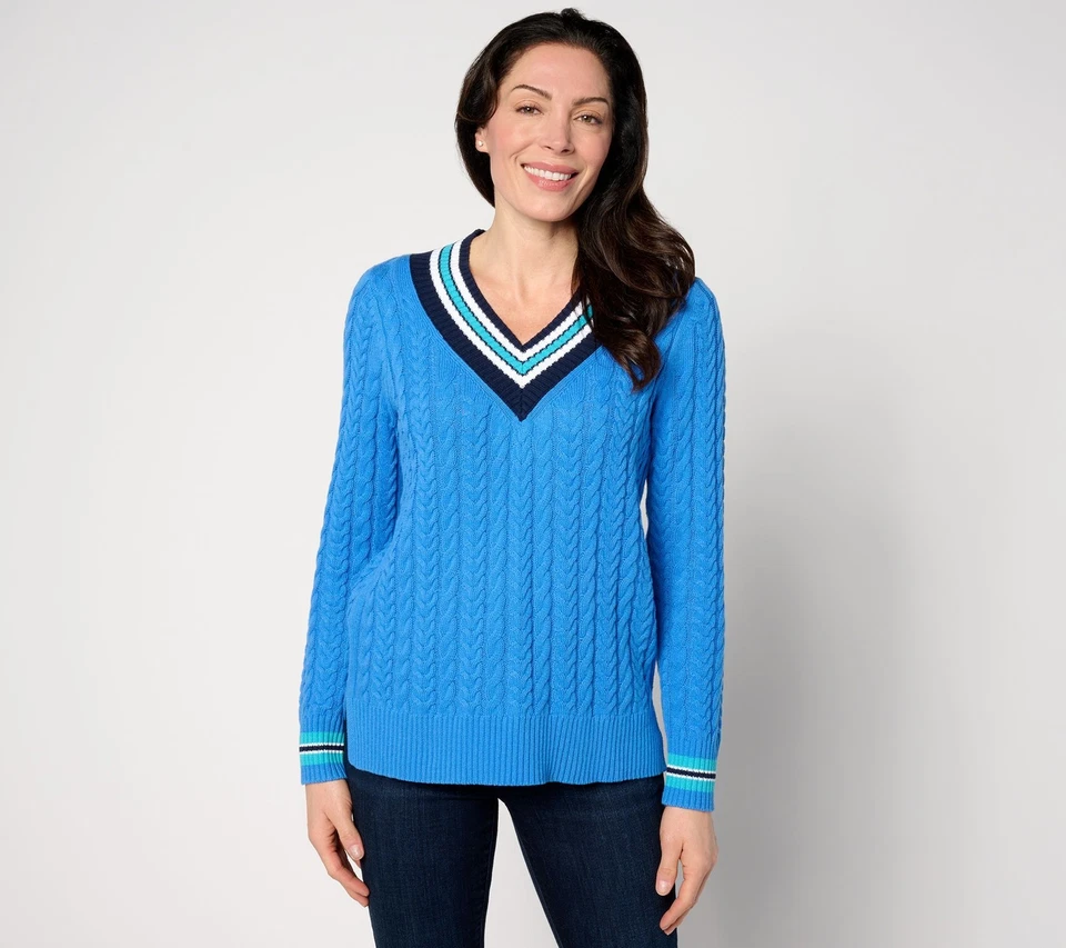 Isaac Mizrahi Live! Suéter Top Mujer Talla XL Clubhouse Cable Azul A634842 Foto 3 de 4