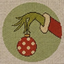 Grinch Christmas Needlepoint Canvas Ornament 18 Mesh 3.8" Diameter