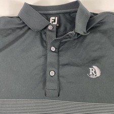 FootJoy Polo Shirt Mens Large Black Gray Striped Golf Performance Short Sleeve