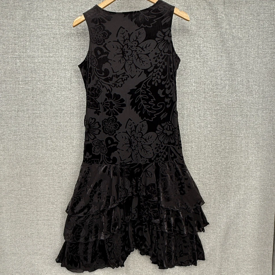 Vestido Y2K Notations preto floral veludo burnout babado em camadas fada caprichoso tamanho P - Imagem 3 de 4