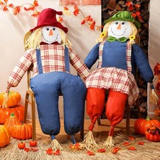 2 Pcs 64" Large Fall Scarecrow Autumn Sitting Scarecrow Decoration Life Size ...
