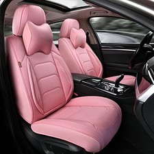 Pink Car Seat Covers Breathable Leather Automotive Front Front Pair Cute Pink