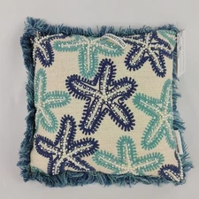 Coastal Collection Nautical Beach Beaded Starfish Pillow 12x12 Blue Aqua Decor