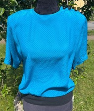 Vintage Karen Scott Blue Black Polka Dot Short Sleeve Top Small