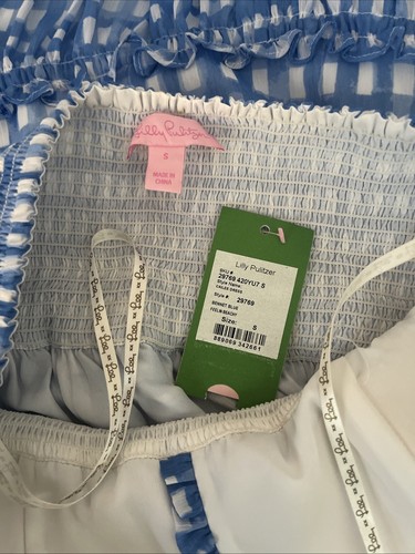 Lilly Pulitzer Cailee Kleid Neckholder Feelin Beachy Gingham Rüschen Bennet blau NEU - Bild 9 von 11