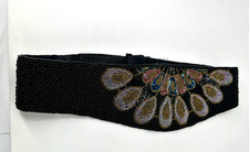 Vintage 1980's Black Multi Colored Hand Beaded Belt Snap Closure 29 black base