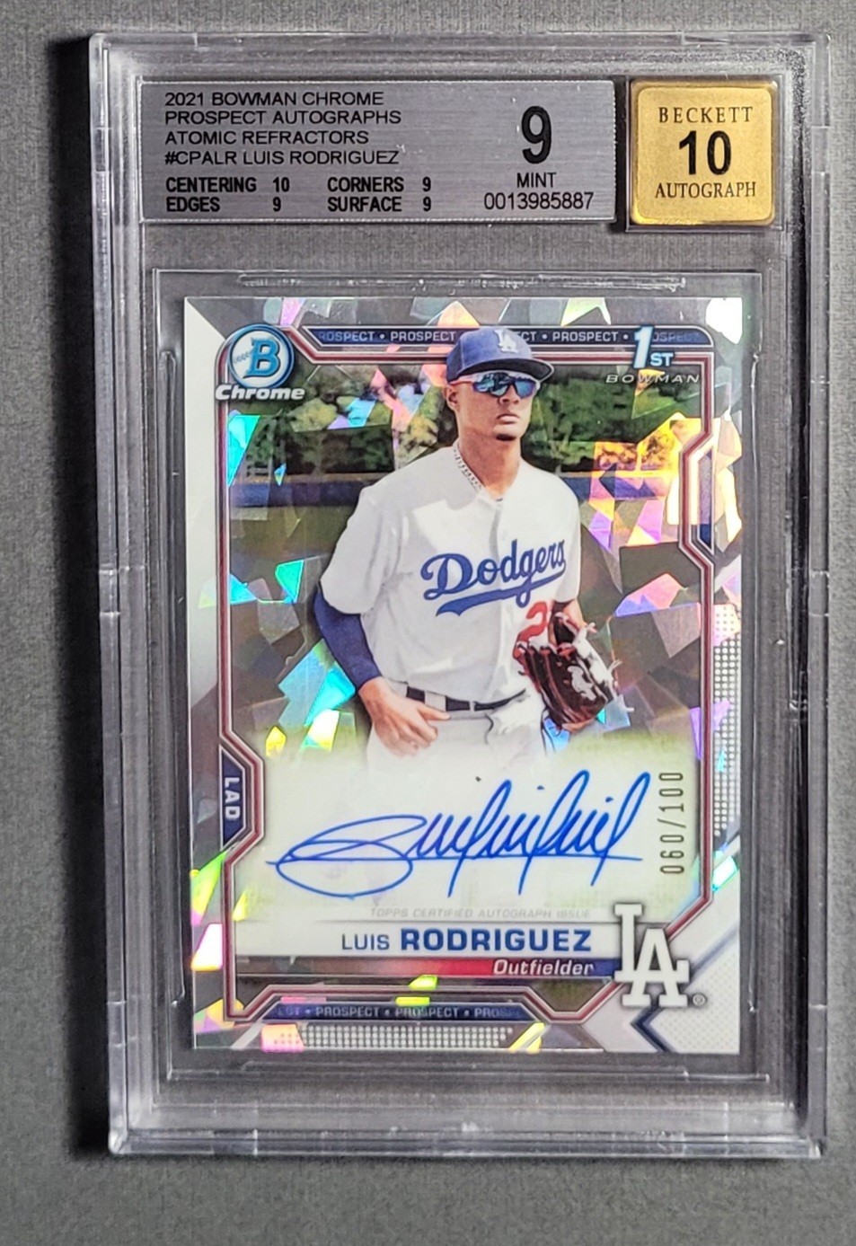 2021 Bowman Chrome Luis Rodriguez Atomic Refractor Auto /100 BGS 9 Auto 10