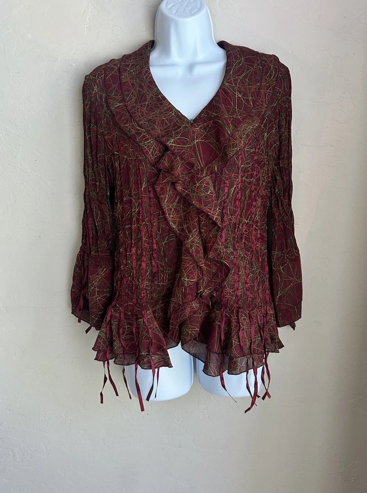 De colección Y2K Años 90 Hada Grunge Volantes Abotonados Top Cuentas Artesanal Flecos Bruja M Foto 2 de 4