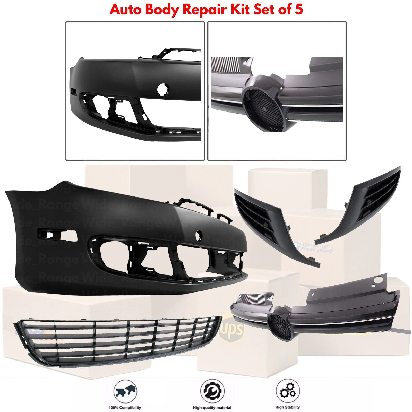 Front Bumper Cover Fascia & Grille Assembly For 2010-2014 Golf Jetta Wagon