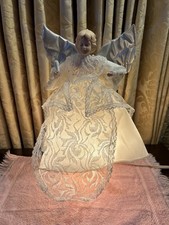 Vintage Christmas Angel Tree Topper Light Blonde White Silver Wings