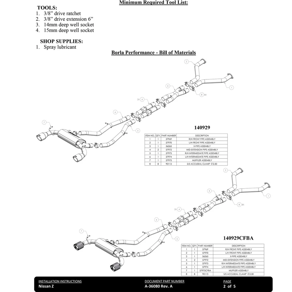 Borla 140929 S 型不锈钢猫背排气系统适用于 23-24 日产 Z 3.0L V6 — 第 3/4 张图片