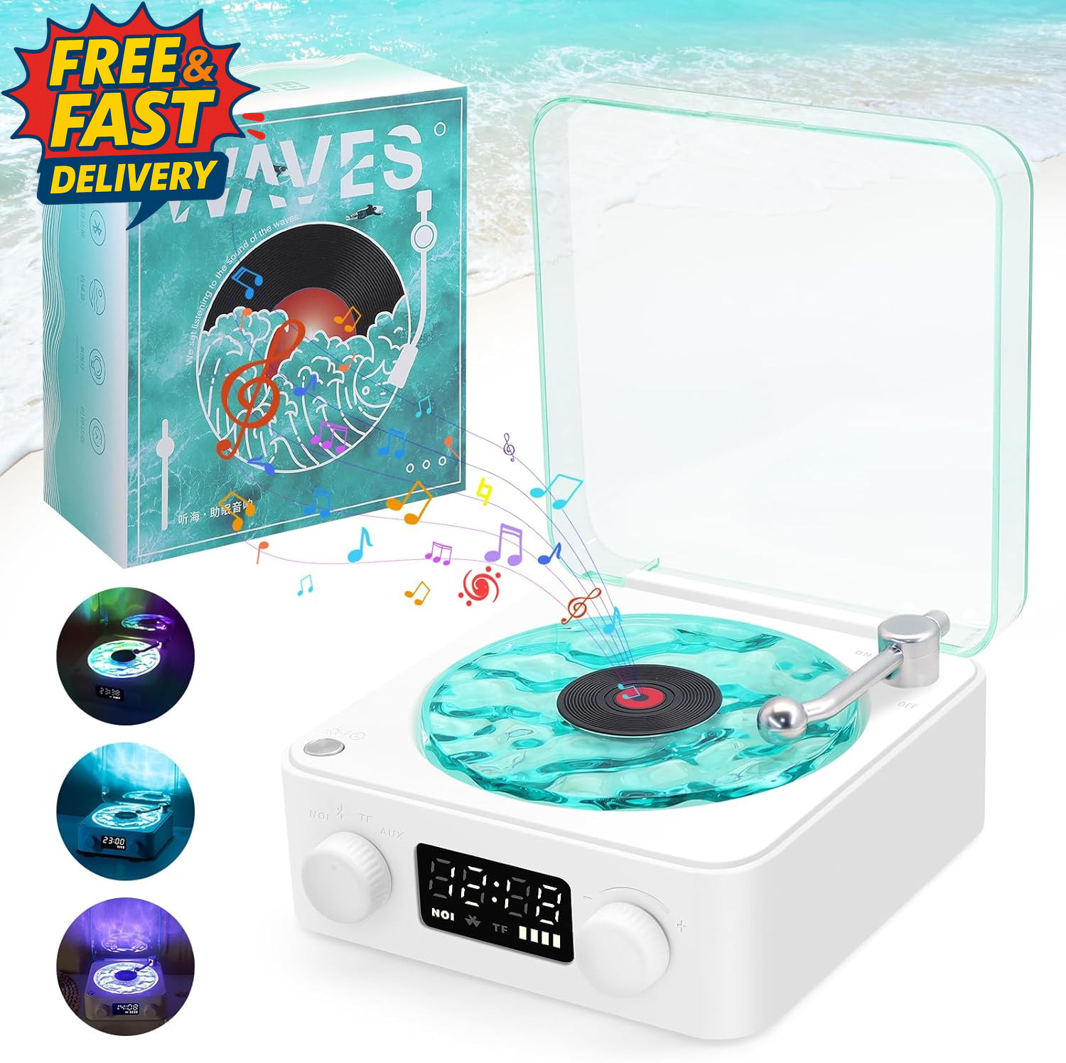 The Waves Vinyl Plattenspieler mit RGB Licht, 2025 New Home Audio Record Player