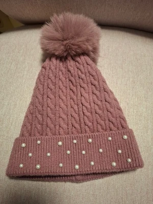 Wunderschöne, warme Mütze - rosa - Onesize - Perlen - Bommel - Bild 1 von 2