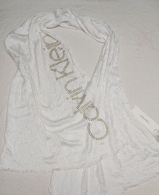 White Calvin Klein Studded Silky Smooth Shawl Wrap Scarf 70 in. x 20 in. viscose