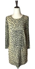 J Crew Dress Women 4 Tan Black Leopard Print Long Sleeve Pocket Front Shift Mini