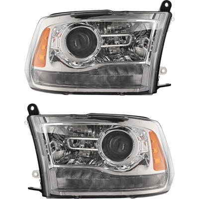 Headlight Set LH RH For 13-15 Ram 1500 2500 3500 Projector Type Chrome with Bulb