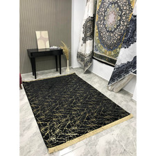 Schwarz Gold Luxuriöser Glitzer Teppich - Funkelndes Bambus Design