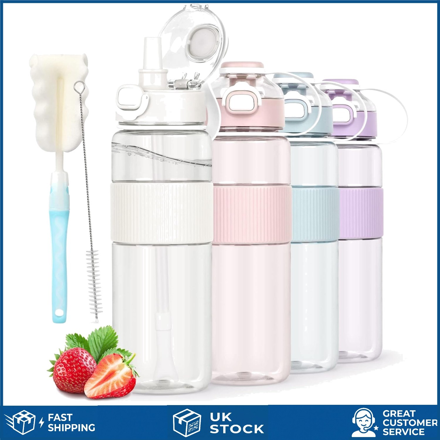 Leakproof Sports Water Bottle with Straw and Cleaning Brushes 1L 1 Pack