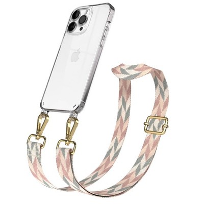 Silikon Handyhülle mit Band für Apple iPhone 14 Pro Max Case Mint / Rose - Gold