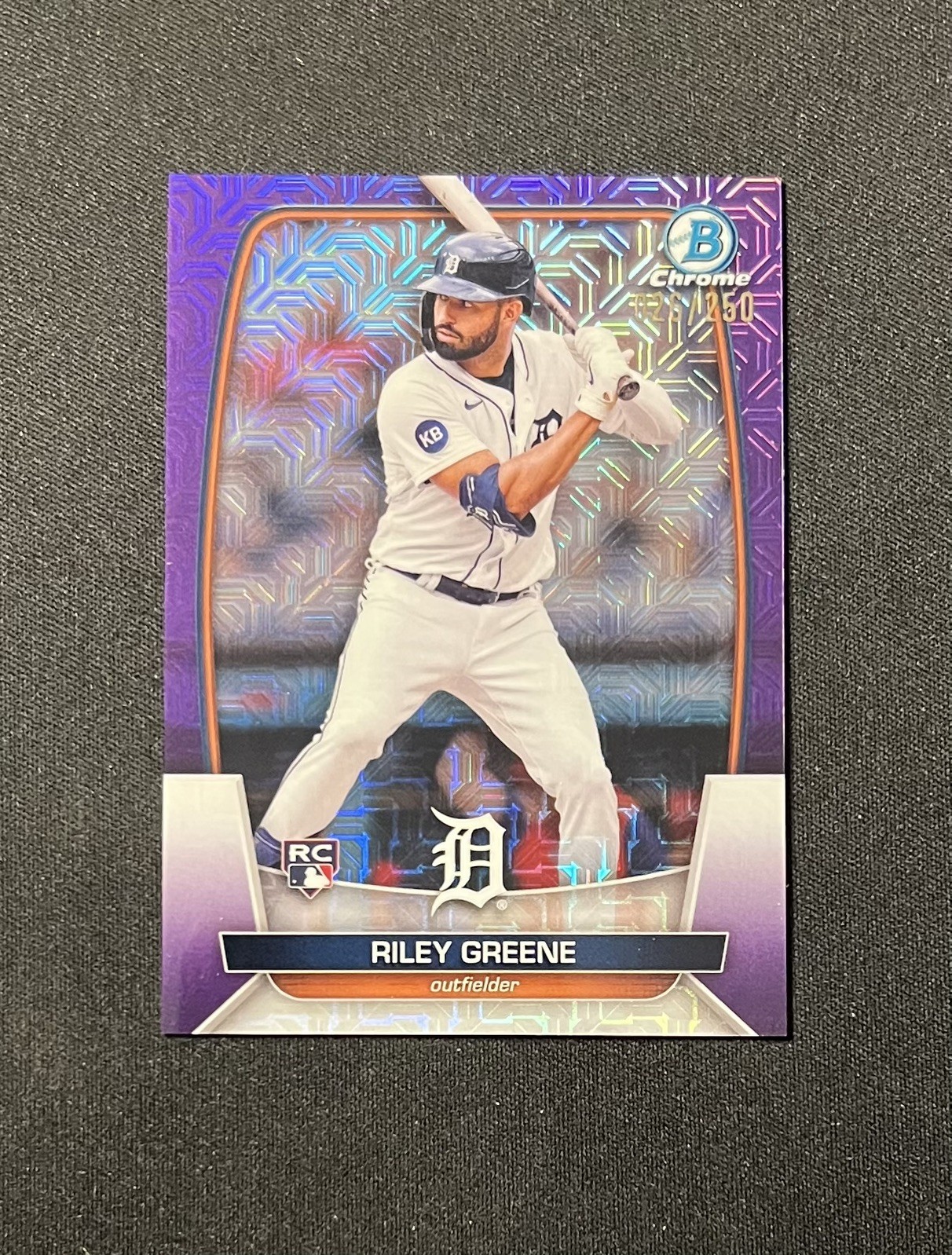 2023 Bowman - Riley Greene #90 Chrome Purple Mojo Refractor /250 (RC)