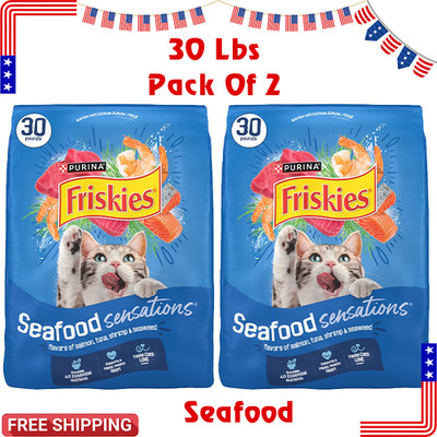 Friskies Seafood Sensations Dry Cat Food Salmon Tuna Shrimp 30lb Bag 2 Pack