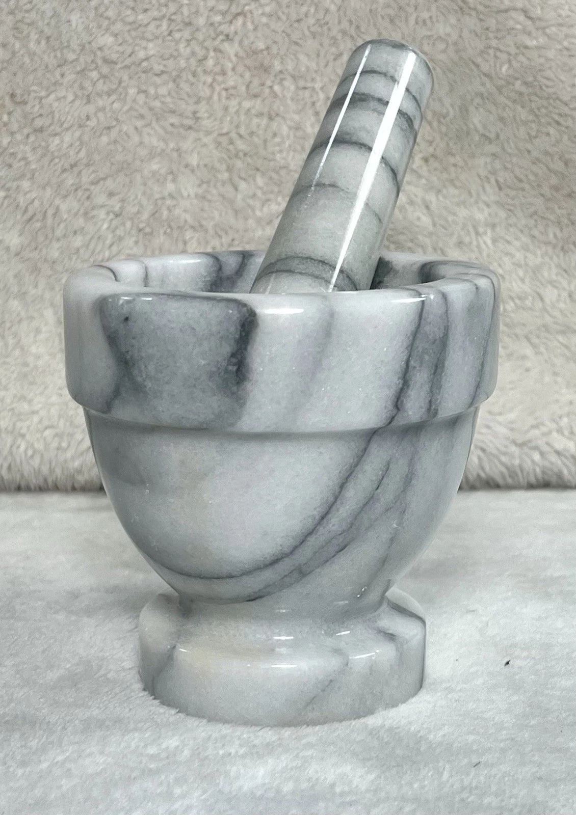 Vintage Mortar And Pestle White/Grey Marble