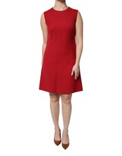 Dolce & Gabbana Red Wool Sleeveless Knee Length A-line Women's Dress Authentic