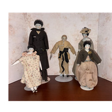 Antique Victorian German China Head Dollhouse Dolls Lot 5 Male c1890