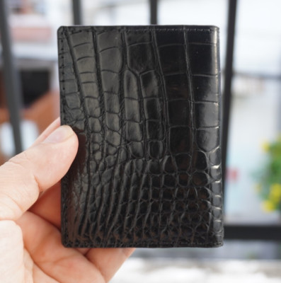 Black Real Crocodile Men Wallet Minimalist Leather ID Credit Card Holder #T09
