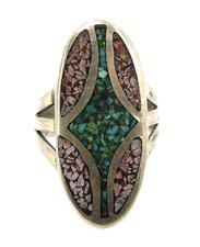 Vintage 925 Sterling Silver Crushed Stone Long Oval Ring SZ 6.5