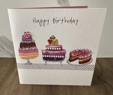 Second Nature Premium Birthday Card with Colorful Cakes Design, Handcrafted