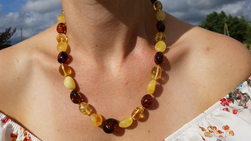 21" Beautiful Genuine Baltic Amber Necklace for Woman MIX Color - Picture 5 of 7