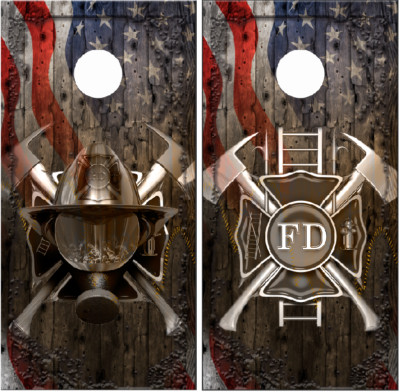 Firefighter Ghost Cross Mask Flag Wood Cornhole Wrap Baggs Skin Decal Sticker