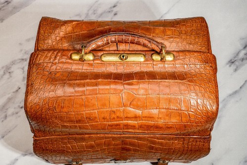 Exceptional Edwardian Antique Crocodile Leather Gladstone Bag Travel Suitcase - Picture 5 of 16