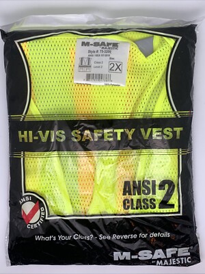M-SAFE BY MAJESTIC 75-3209 Sz 2X Hi-Vis Safety Vest CLASS 2 LEVEL 2 Yellow