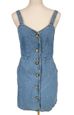 UO BDG Women's M Denim Mini Button Front dress pockets jumper overall bib