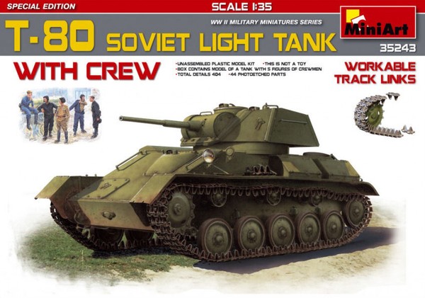 T-80 Soviet Light Tank W / Crew Kunststoff Kit 1:3 5 Modell Miniart-image
