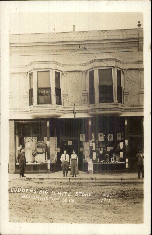 Bloomington WI Ludden's Big White Store Storefront c1910 Real Photo