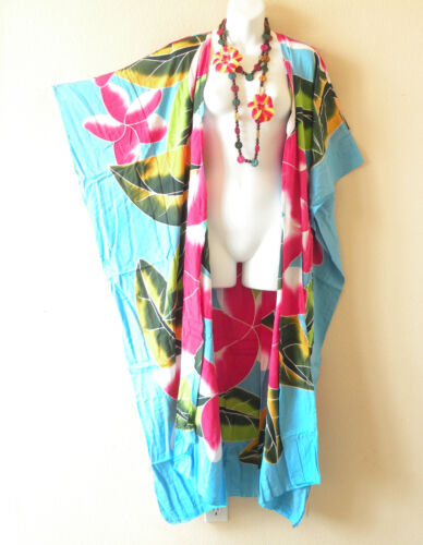 CD568 Floral Batik Hand Painted Cardigan Duster Kaftan Batwing Jacket - up to 5X - Picture 4 of 4