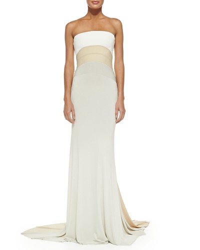 Chalk' Nude Stretch Gown Dress Sz 