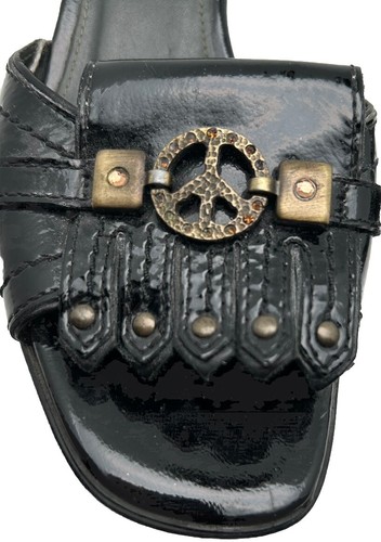 Donald J Pliner Couture , Size 6, Black Leather Slide Shoe Peace Sign Rhineston - Picture 4 of 8