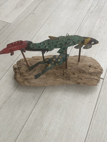 Antique Primitive Fishing Decoys On Driftwood - Picture 6 of 13