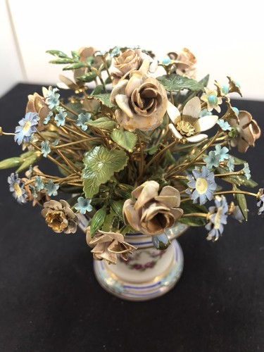 1978 Jane Hutcheson Emaille Blumen mit Schmucksteinen in Vase von Gotham Company 5”X4” - Bild 4 von 7