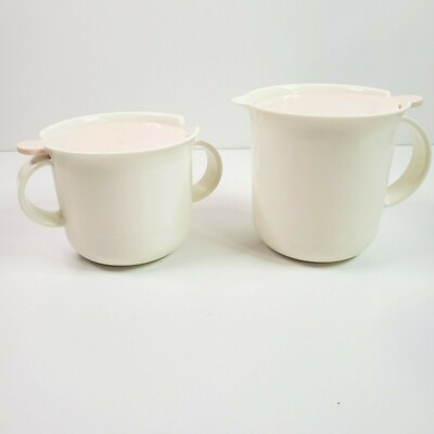 Vintage Tupperware 12 Ounce Creamer & 10 Ounce Sugar Bowl Set Pink Lids