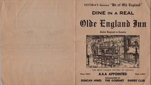 Vintage Prospekt Speisekarte Olde England Inn Victoria BC Restaurant 1950’s - Bild 3 von 3