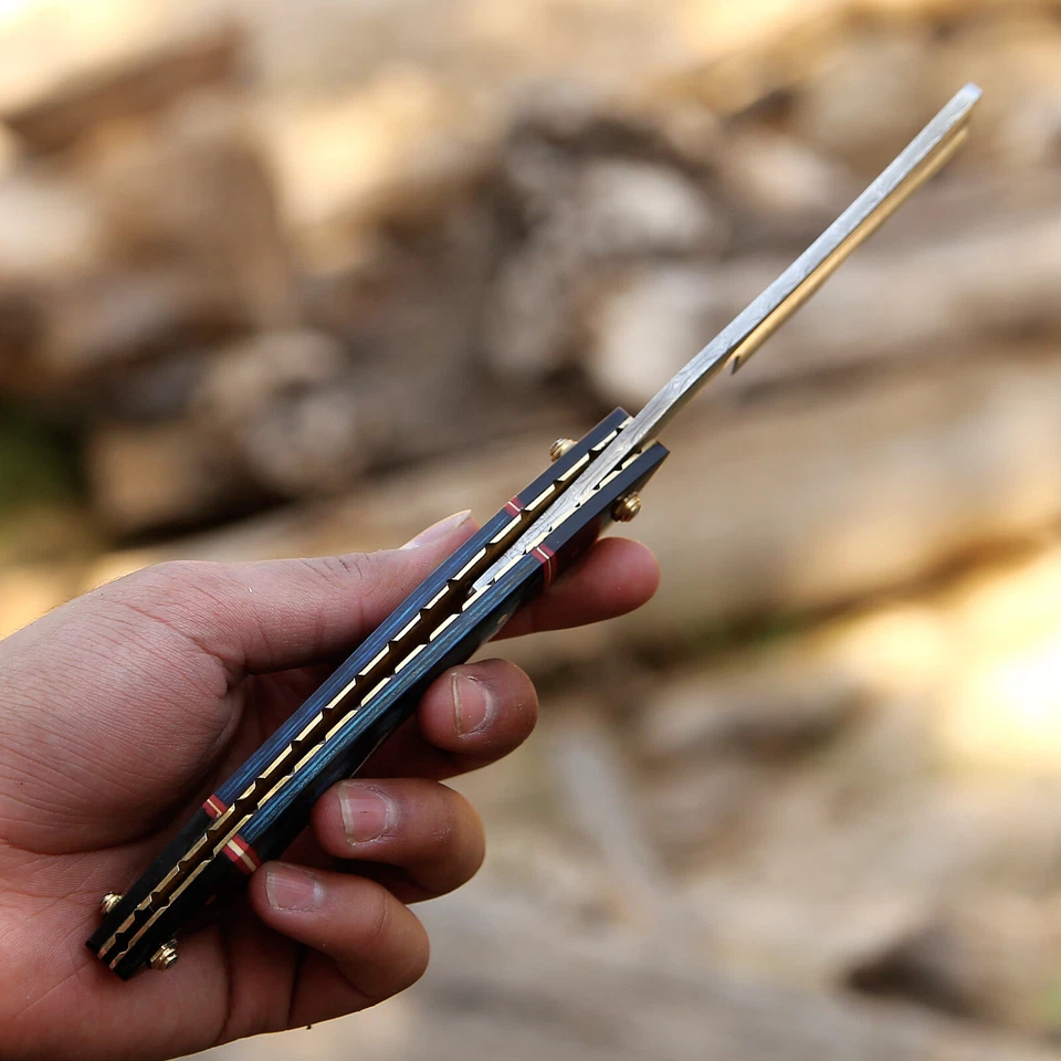 Maquinilla de afeitar recta de acero Damasco para hombre barbero afeitado azul negro bolsa de mango Foto 3 de 4