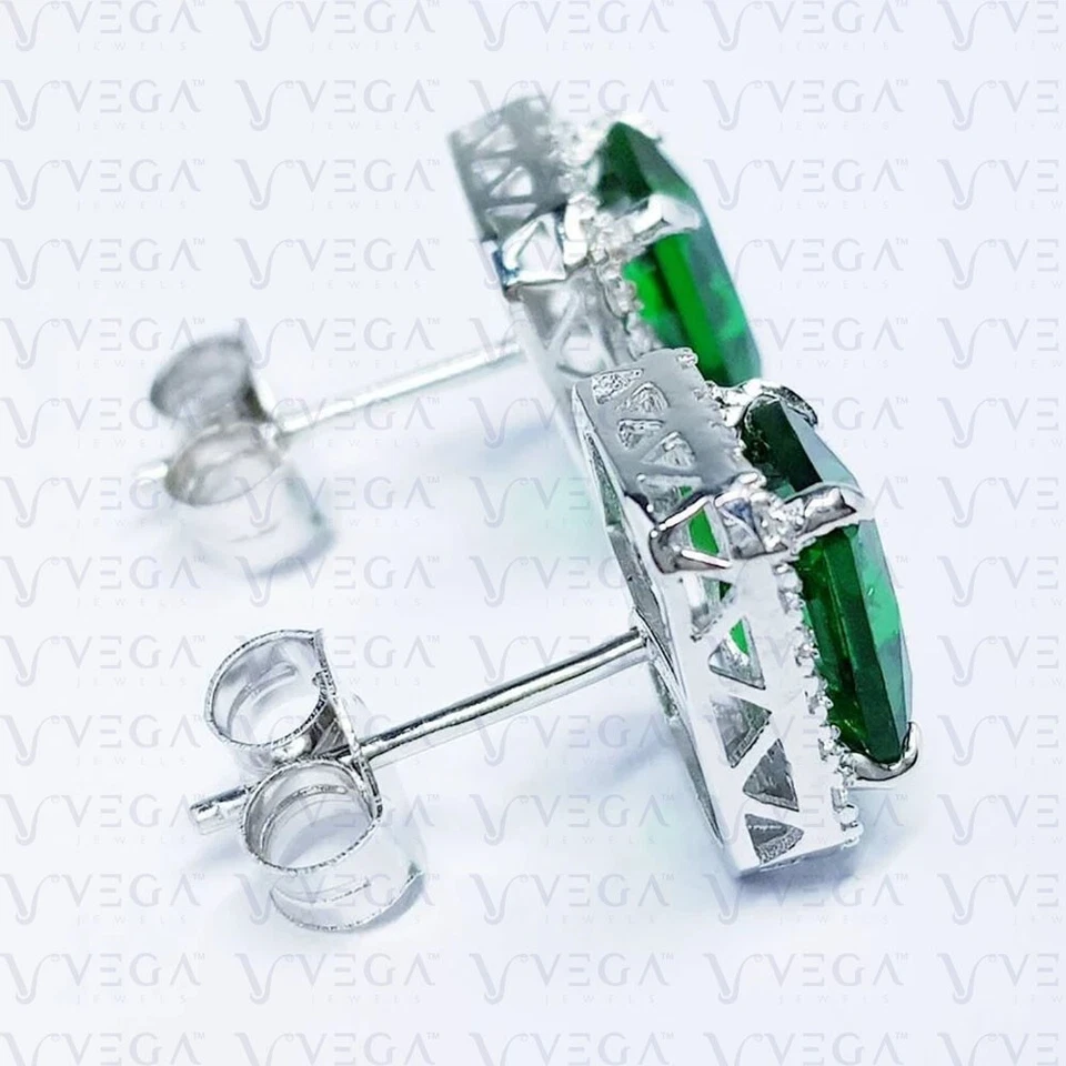 5.50 克拉辐射天然碧玺和钻石耳钉 18k 镀白金 — 第 4/4 张图片